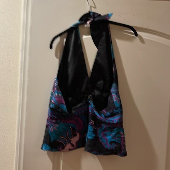 Top halter Laundry surplice front  side zip multi print large side multi color - Picture 6 of 6